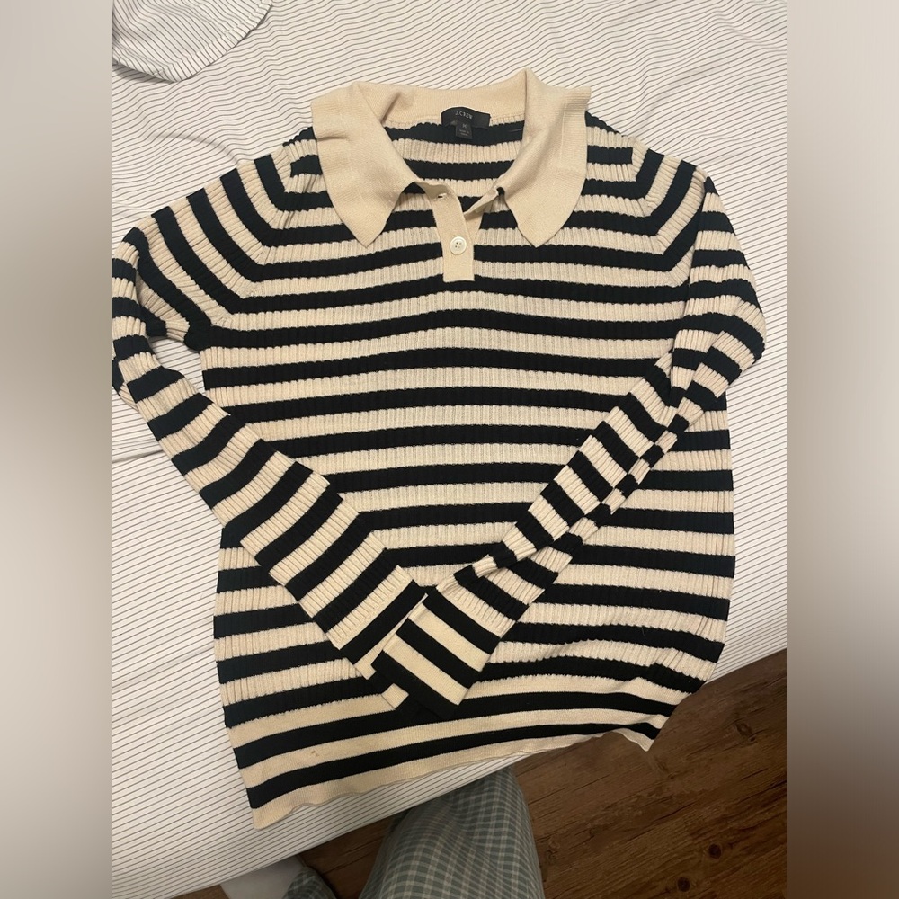 J crew cream and black striped sweater